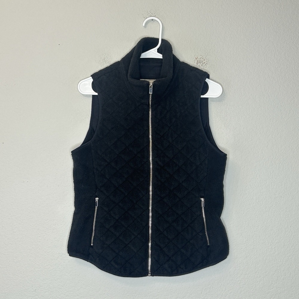 Abercrombie & Fitch Women M Black Quilted Fleece Vest Full Zip Mock Neck VTG Y2K